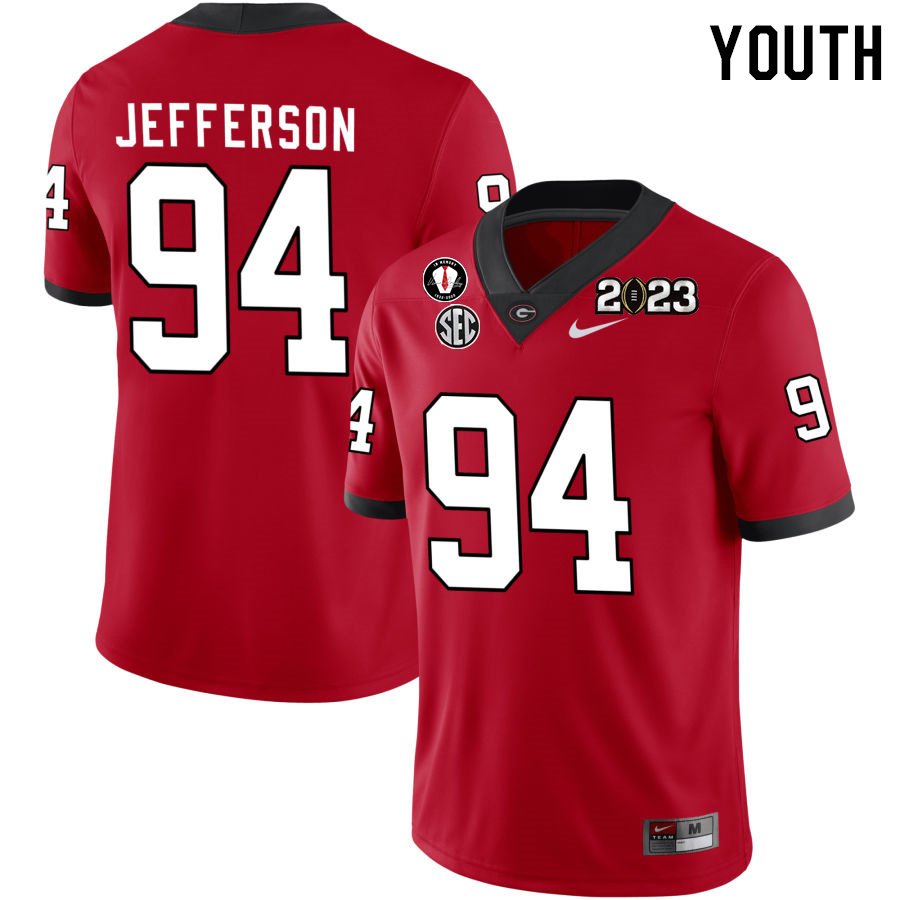 Georgia Bulldogs Youth Jonathan Jefferson #94 Red 2022-23 CTP National Championship Stitched College UGA Football Jersey 23ZU010XX